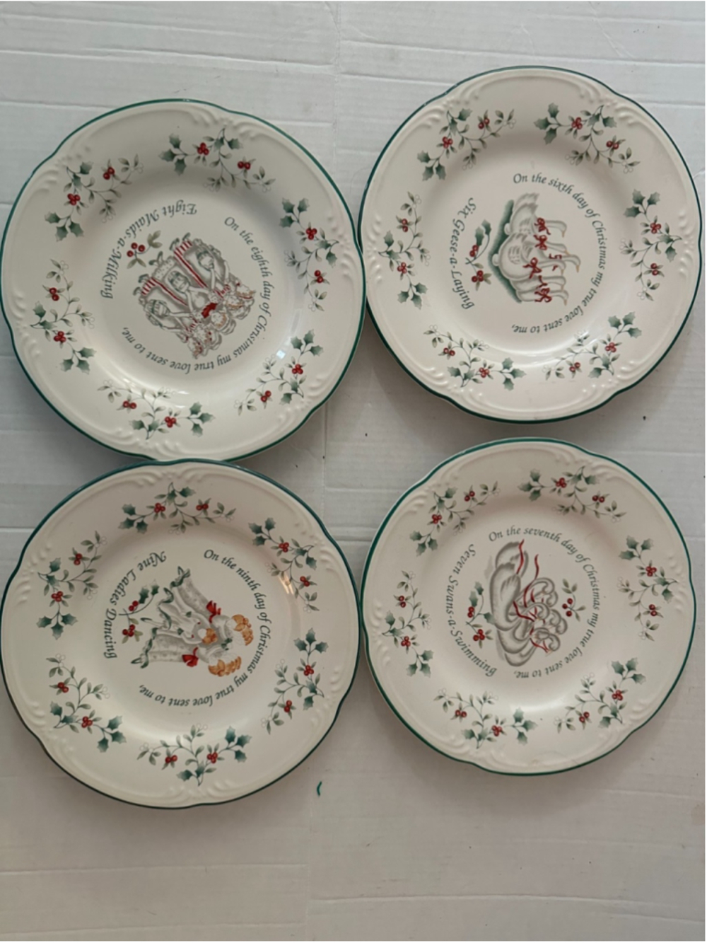 Pfaltzgraff Twelve Days of Christmas Plates 6 7 8 9 Set of 4 USA Vintage Holiday